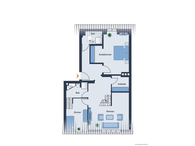 Grundrissskizze der Wohnung 4. OG - nicht maßstabsgetreu - Möblierung dient lediglich zur Veranschaulichung und ist nicht Bestandteil der Wohnung