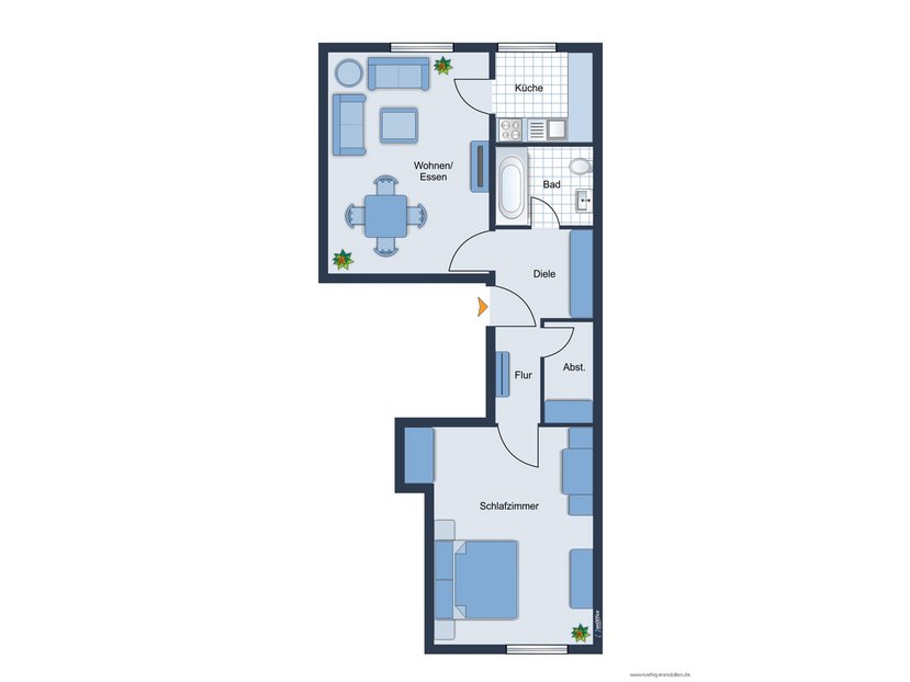 Grundrissvorschlag der Wohnung - nicht maßstabsgetreu - Möbilierung dient lediglich zur Veranschaulichung und ist nicht Bestandteil der Wohnung