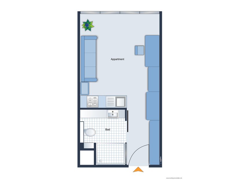 Grundrissskizze der Wohnung - nicht maßstabsgetreu - Möblierung dient lediglich zur Veranschaulichung und ist nicht unbedingt Bestandteil der Wohnung