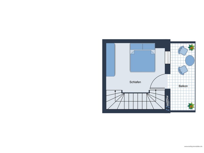 Grundrissskizze der Wohnung 1. Obergeschoss - nicht maßstabsgetreu - Möbilierung dient lediglich zur Veranschaulichung und ist nicht Bestandteil der Wohnung